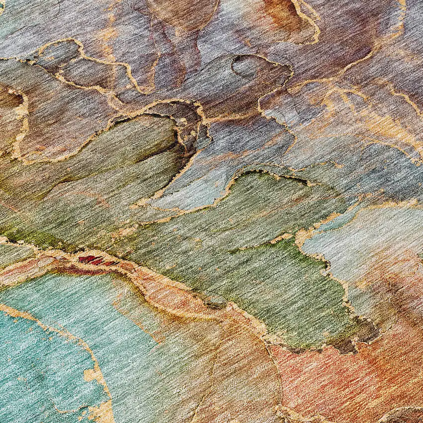 Copper Orange And Teal Blue Abstract Washable Indoor Outdoor Area Rug Photo 6