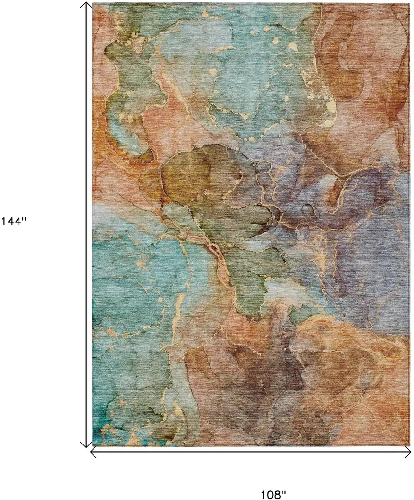 Copper Orange And Teal Blue Abstract Washable Indoor Outdoor Area Rug Photo 3