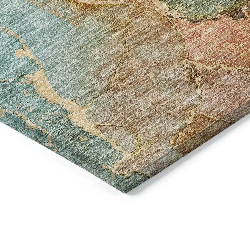 Copper Orange And Teal Blue Abstract Washable Indoor Outdoor Area Rug Photo 4
