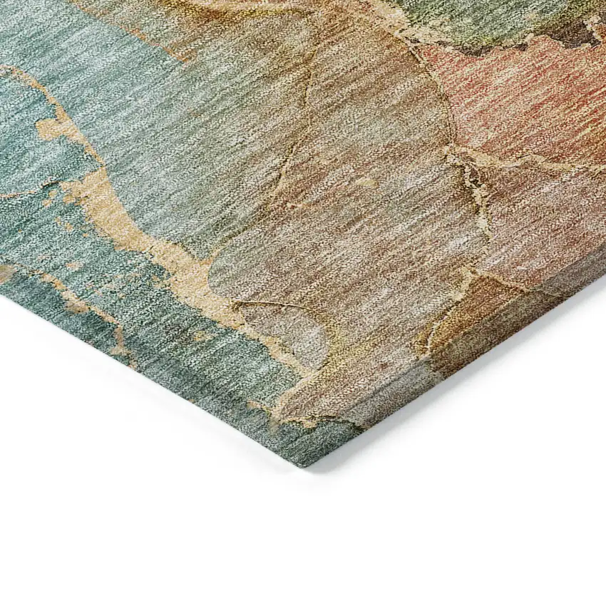 Copper Orange And Teal Blue Abstract Washable Indoor Outdoor Area Rug Photo 4