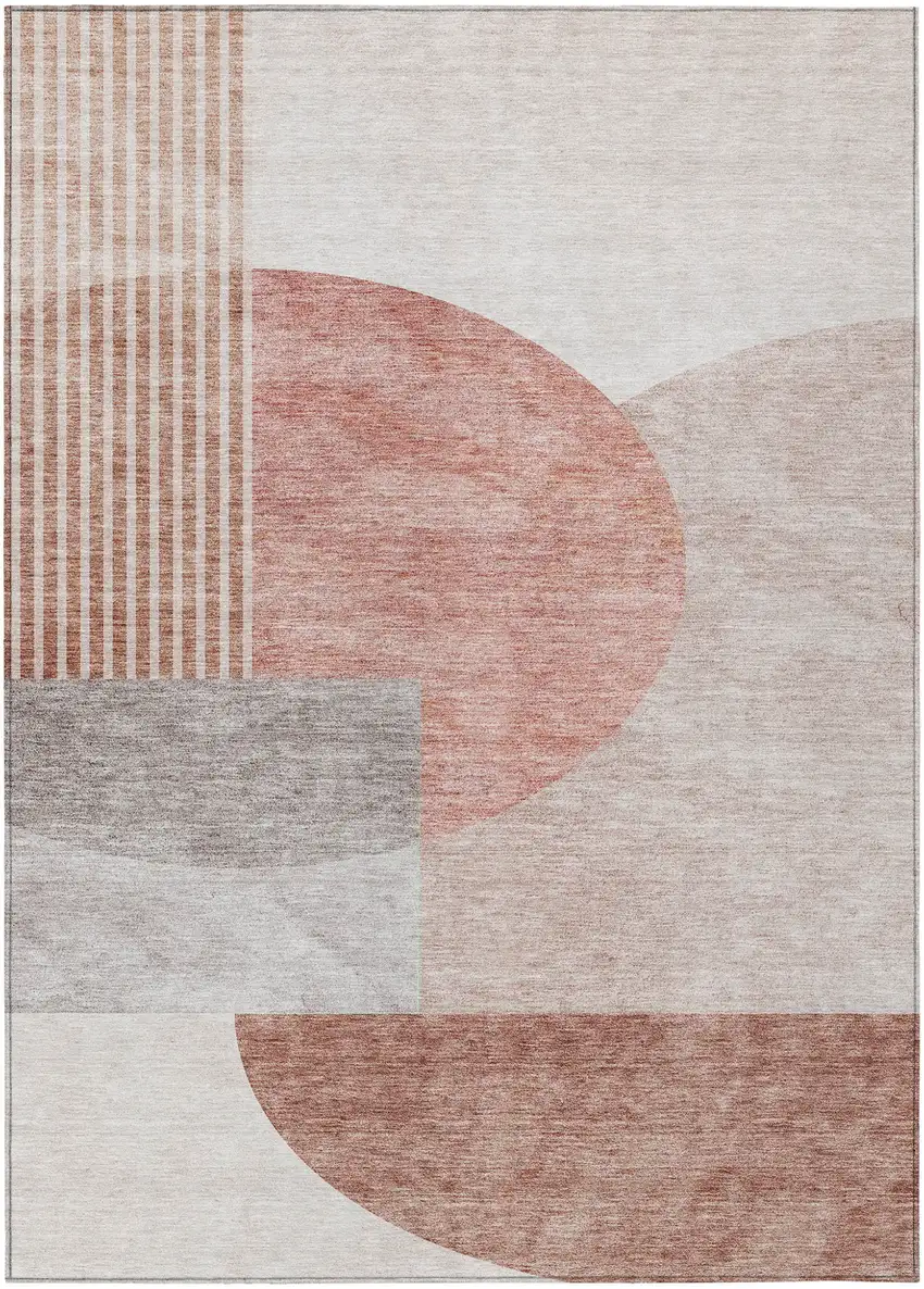 Copper Red And Gray Geometric Washable Indoor Outdoor Area Rug Photo 2