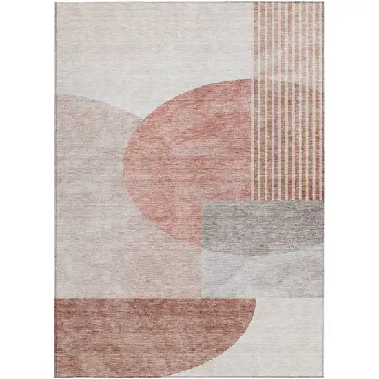 Copper Red And Gray Geometric Washable Indoor Outdoor Area Rug Photo 7