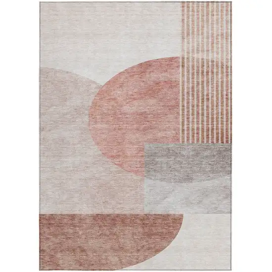 Copper Red And Gray Geometric Washable Indoor Outdoor Area Rug Photo 7