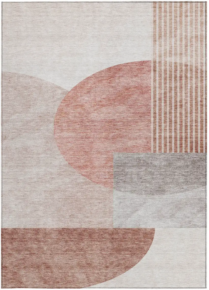 Copper Red And Gray Geometric Washable Indoor Outdoor Area Rug Photo 7