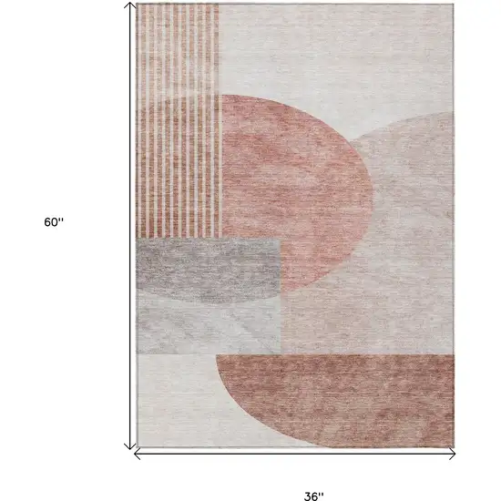 Copper Red And Gray Geometric Washable Indoor Outdoor Area Rug Photo 3