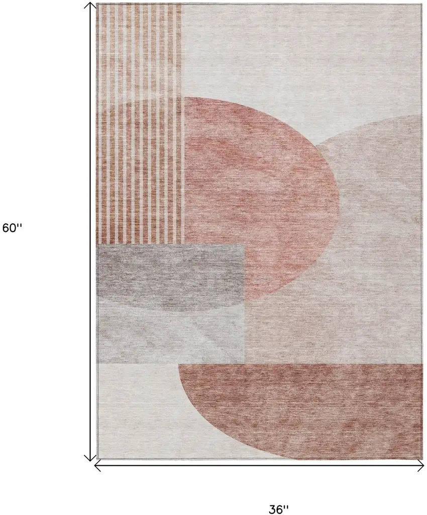 Copper Red And Gray Geometric Washable Indoor Outdoor Area Rug Photo 3