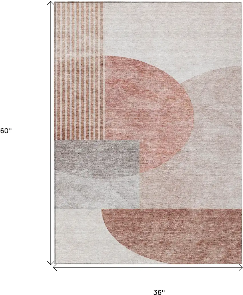 Copper Red And Gray Geometric Washable Indoor Outdoor Area Rug Photo 3