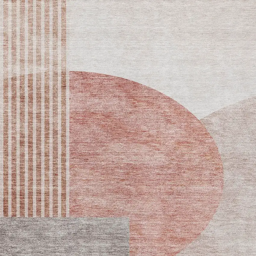 Copper Red And Gray Geometric Washable Indoor Outdoor Area Rug Photo 6