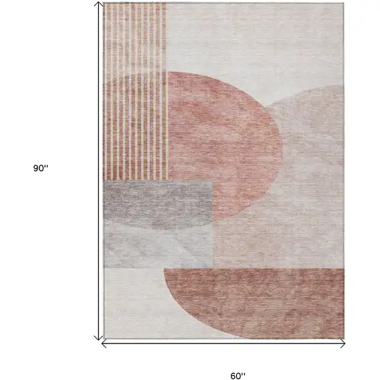 Copper Red And Gray Geometric Washable Indoor Outdoor Area Rug Photo 3