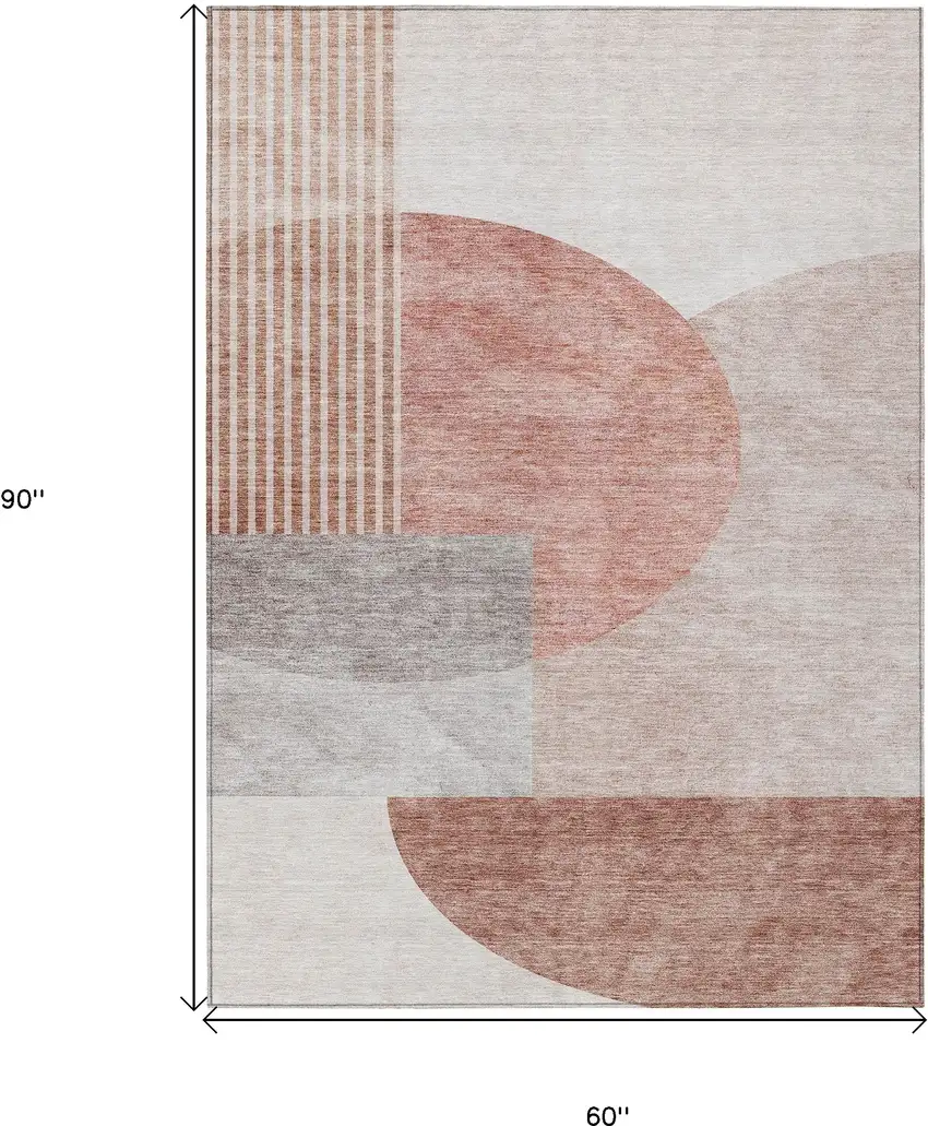 Copper Red And Gray Geometric Washable Indoor Outdoor Area Rug Photo 3