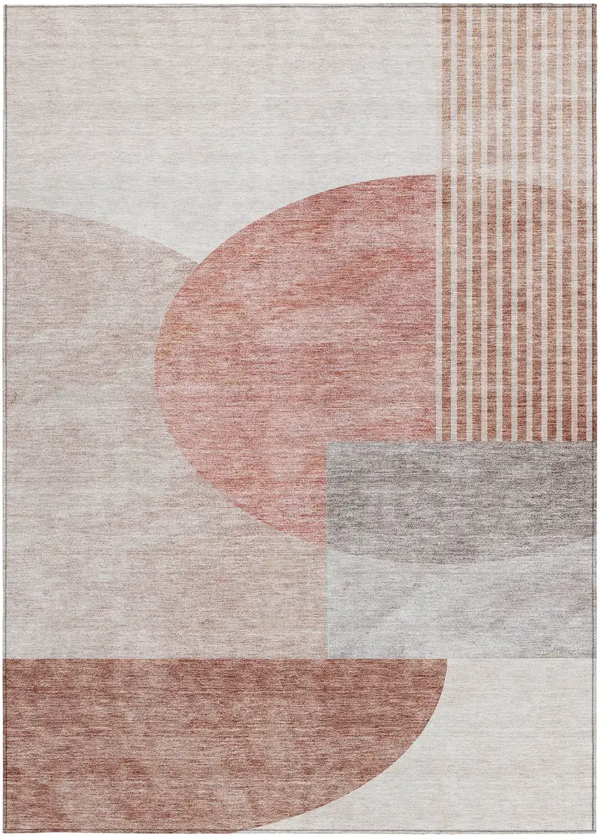 Copper Red And Gray Geometric Washable Indoor Outdoor Area Rug Photo 7