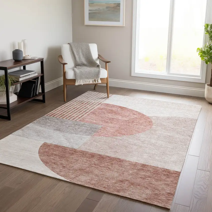 Copper Red And Gray Geometric Washable Indoor Outdoor Area Rug Photo 9