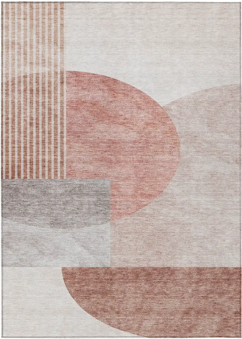 Copper Red And Gray Geometric Washable Indoor Outdoor Area Rug Photo 2