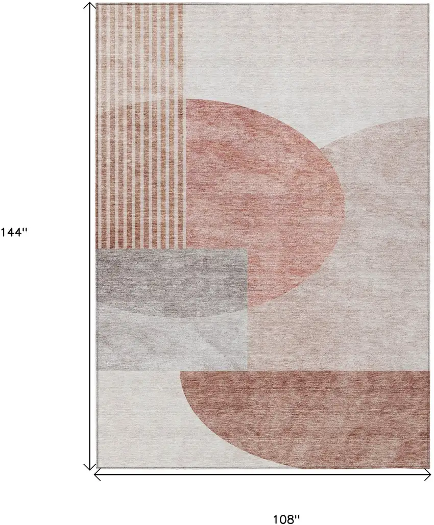 Copper Red And Gray Geometric Washable Indoor Outdoor Area Rug Photo 3