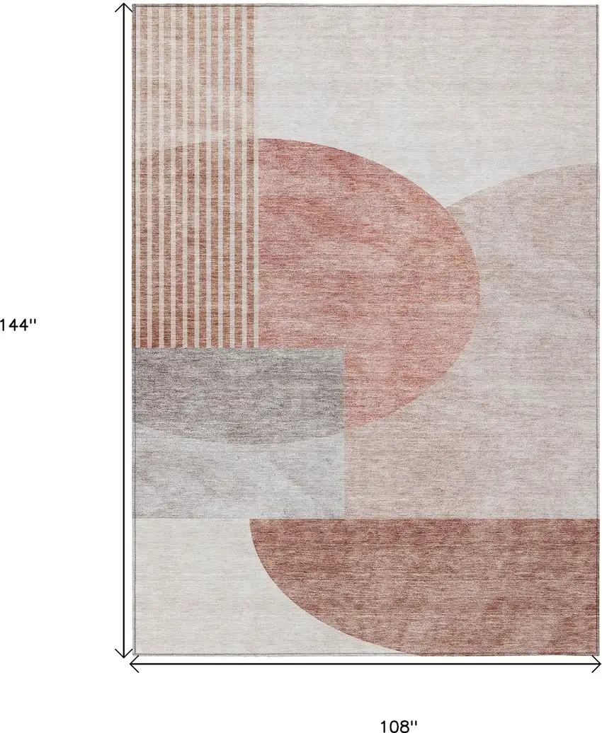 Copper Red And Gray Geometric Washable Indoor Outdoor Area Rug Photo 3