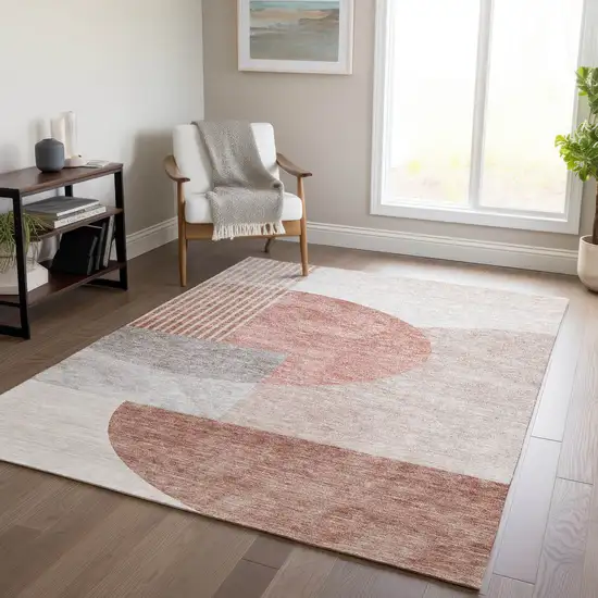 Copper Red And Gray Geometric Washable Indoor Outdoor Area Rug Photo 9