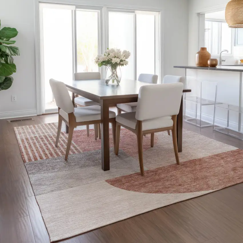 Copper Red And Gray Geometric Washable Indoor Outdoor Area Rug Photo 9