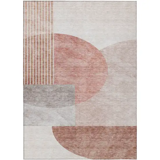 Copper Red And Gray Geometric Washable Indoor Outdoor Area Rug Photo 2