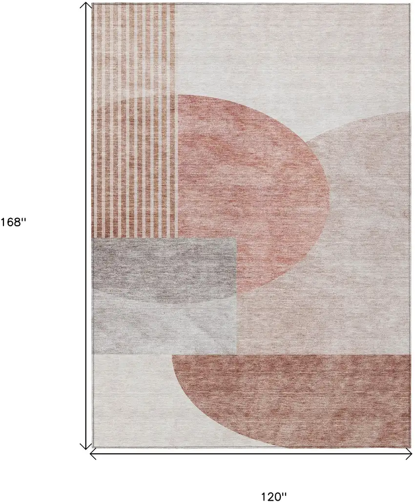 Copper Red And Gray Geometric Washable Indoor Outdoor Area Rug Photo 3