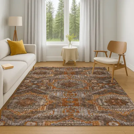 Copper Rust And Beige Abstract Geometric Washable Area Rug With UV Protection Photo 6