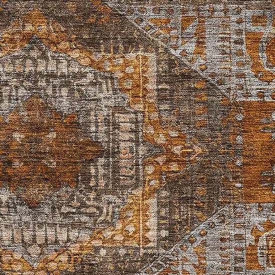 Copper Rust And Beige Abstract Geometric Washable Area Rug With UV Protection Photo 3
