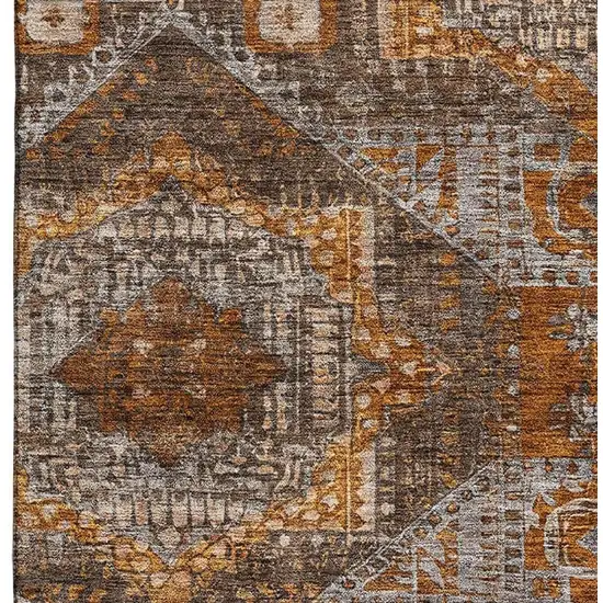 Copper Rust And Beige Abstract Geometric Washable Area Rug With UV Protection Photo 4