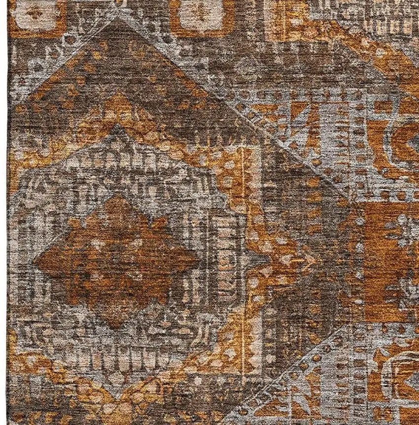 Copper Rust And Beige Abstract Geometric Washable Area Rug With UV Protection Photo 4