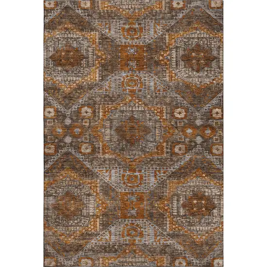 Copper Rust And Beige Abstract Geometric Washable Area Rug With UV Protection Photo 1