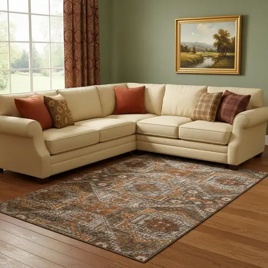 Copper Rust And Beige Abstract Geometric Washable Area Rug With UV Protection Photo 2