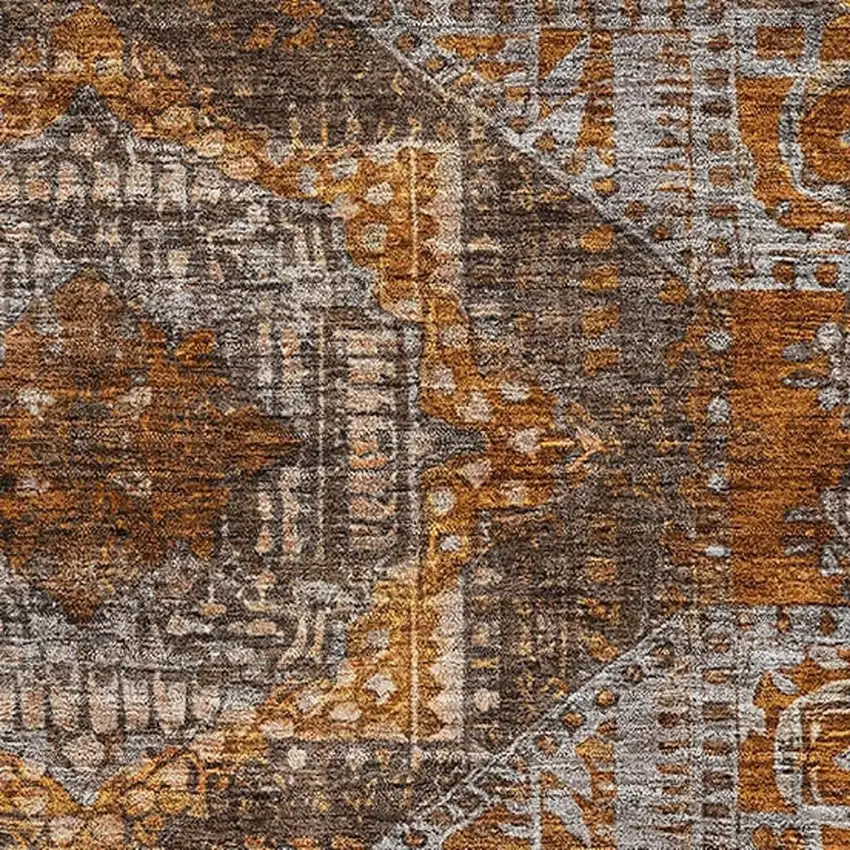 Copper Rust And Beige Abstract Geometric Washable Area Rug With UV Protection Photo 3