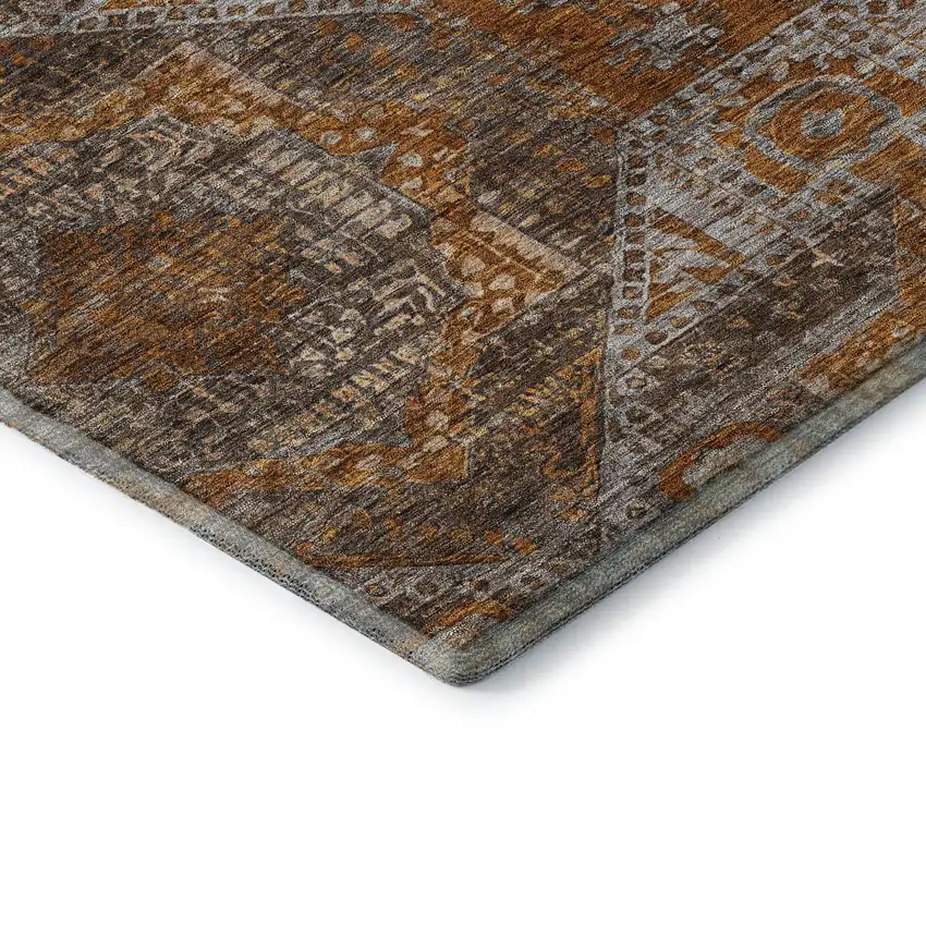 Copper Rust And Beige Abstract Geometric Washable Area Rug With UV Protection Photo 8