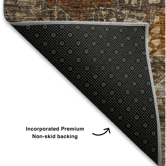 Copper Rust And Beige Abstract Geometric Washable Area Rug With UV Protection Photo 7