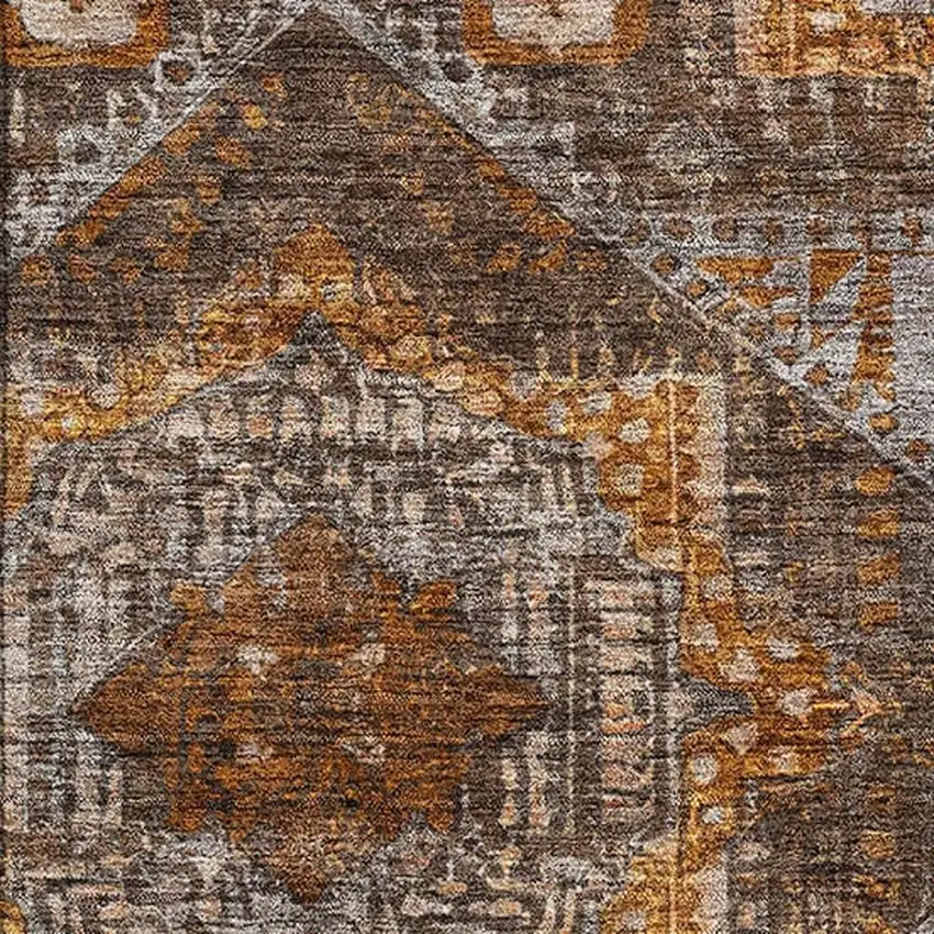 Copper Rust And Beige Abstract Geometric Washable Area Rug With UV Protection Photo 3