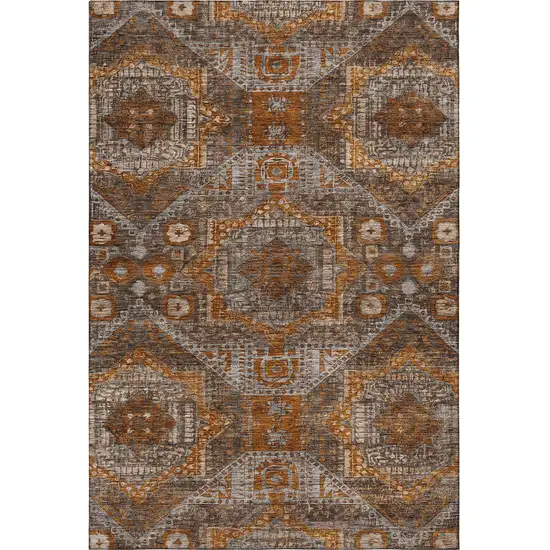 Copper Rust And Beige Abstract Geometric Washable Area Rug With UV Protection Photo 4