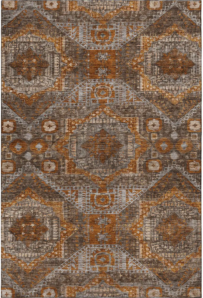 Copper Rust And Beige Abstract Geometric Washable Area Rug With UV Protection Photo 4