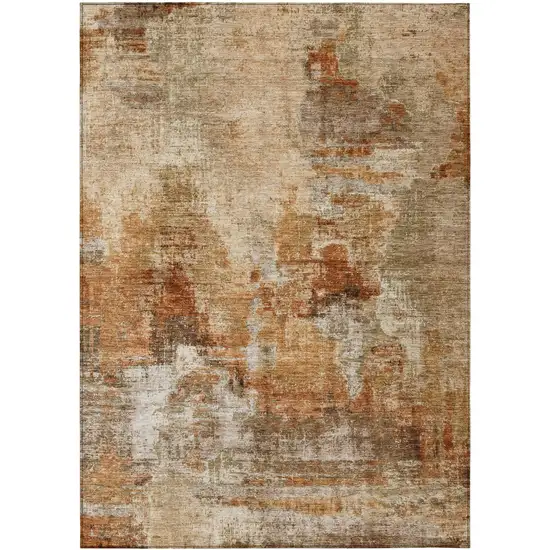 Copper Rust And Beige Abstract Washable Indoor Outdoor Area Rug Photo 2