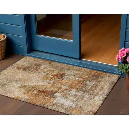Copper Rust And Beige Abstract Washable Indoor Outdoor Area Rug Photo 1