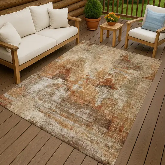 Copper Rust And Beige Abstract Washable Indoor Outdoor Area Rug Photo 9