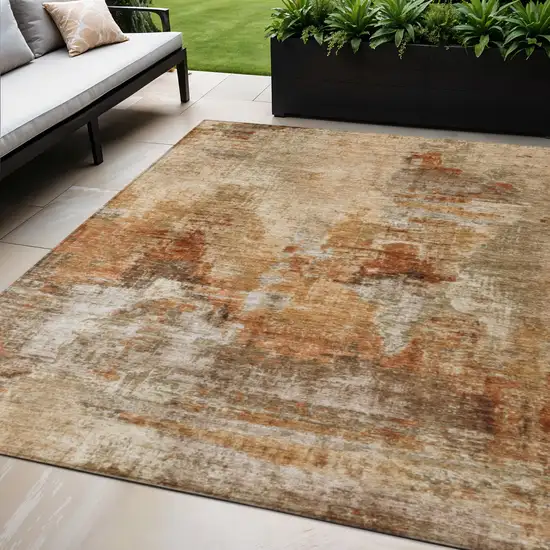 Copper Rust And Beige Abstract Washable Indoor Outdoor Area Rug Photo 1