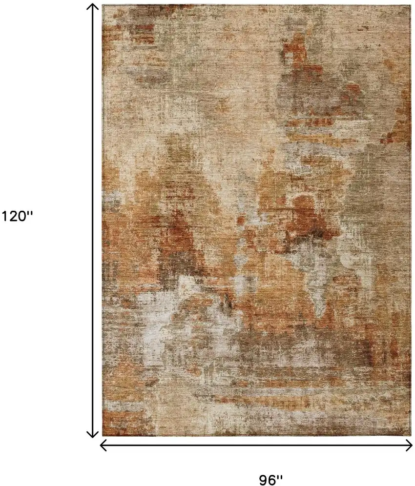 Copper Rust And Beige Abstract Washable Indoor Outdoor Area Rug Photo 3