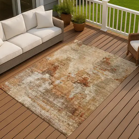 Copper Rust And Beige Abstract Washable Indoor Outdoor Area Rug Photo 7
