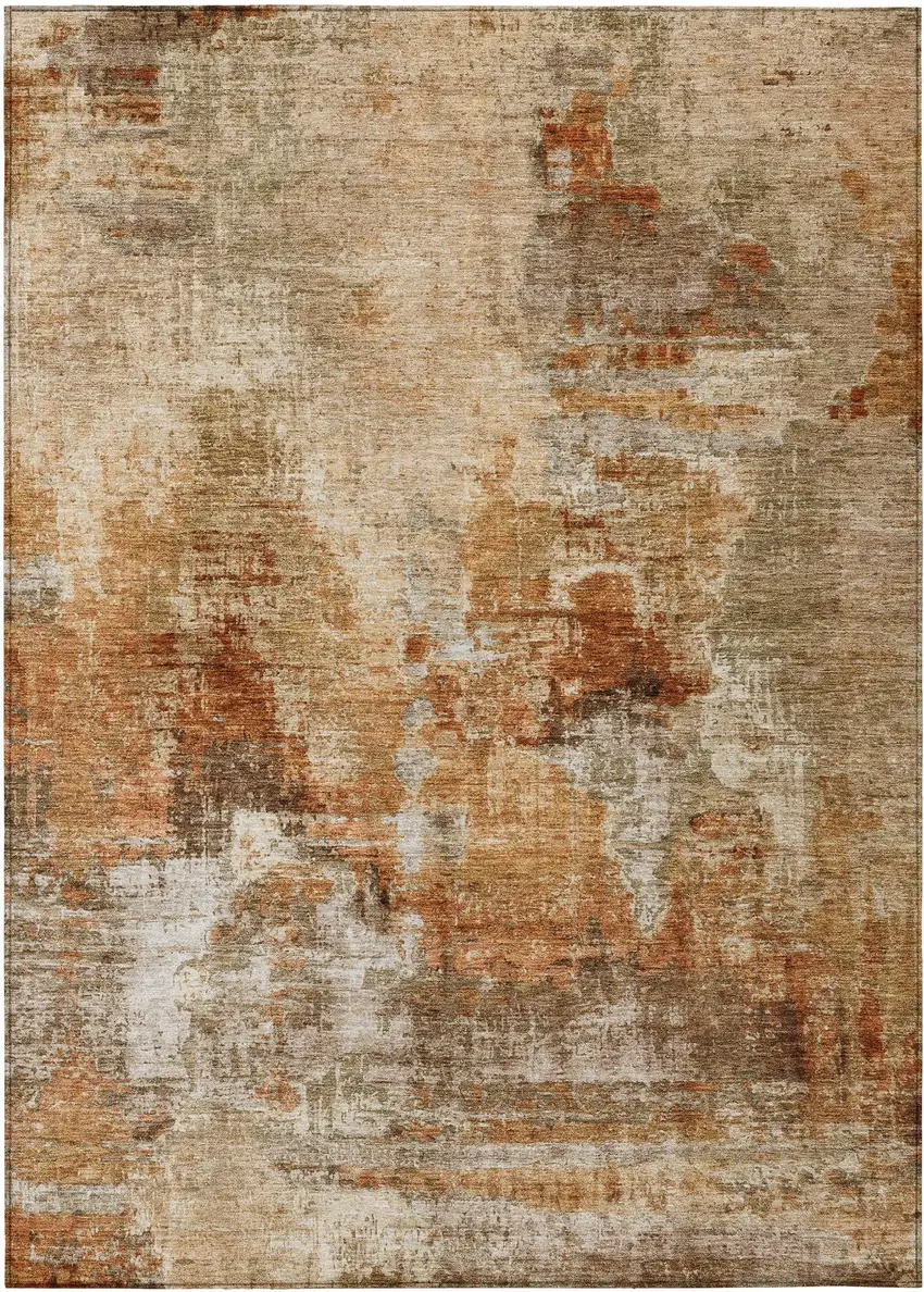 Copper Rust And Beige Abstract Washable Indoor Outdoor Area Rug Photo 2