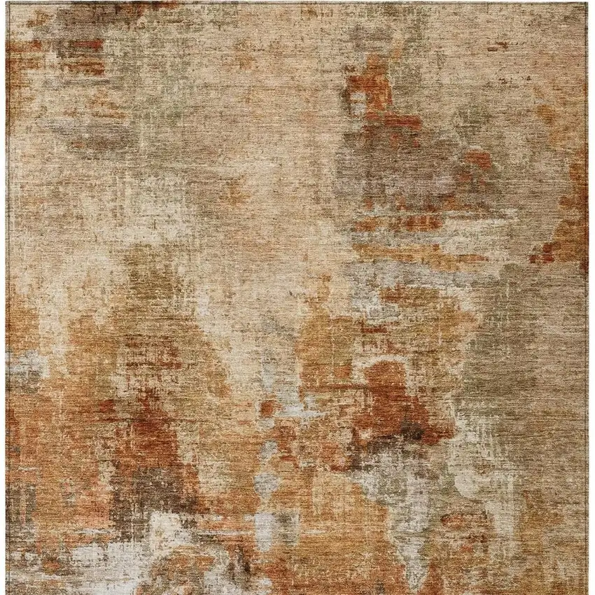 Copper Rust And Beige Abstract Washable Indoor Outdoor Area Rug Photo 4