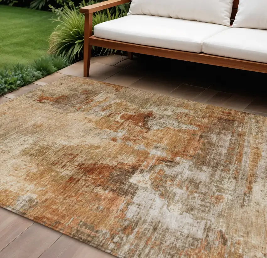 Copper Rust And Beige Abstract Washable Indoor Outdoor Area Rug Photo 1
