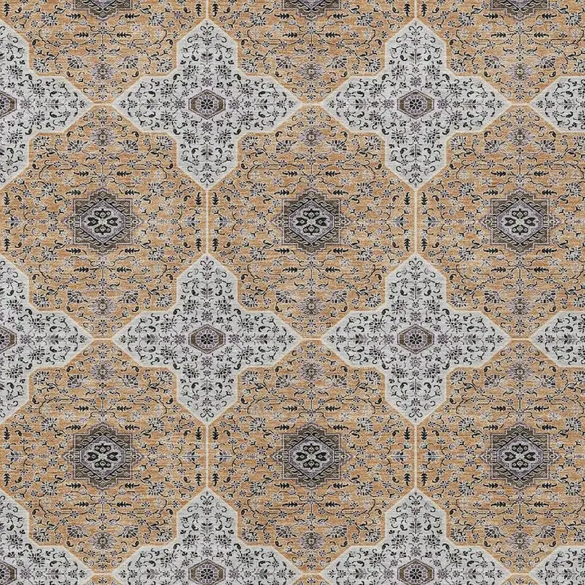 Copper Silver And Black Quatrefoil Washable Indoor Outdoor Area Rug Photo 2