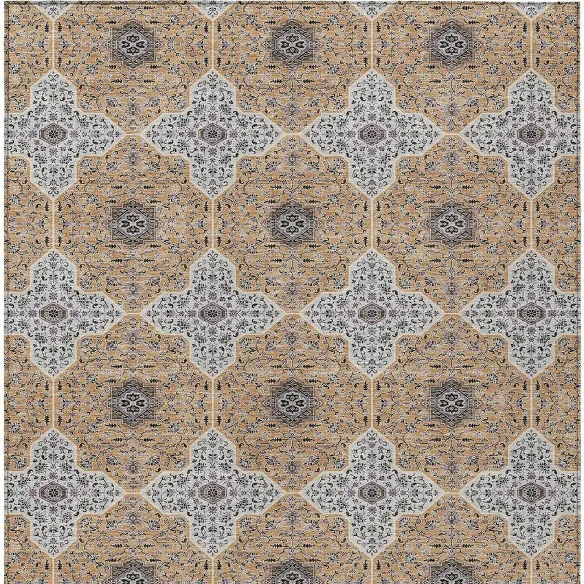 Copper Silver And Black Quatrefoil Washable Indoor Outdoor Area Rug Photo 3