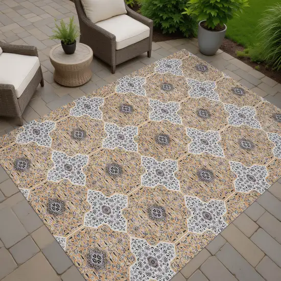 Copper Silver And Black Quatrefoil Washable Indoor Outdoor Area Rug Photo 7