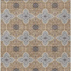 Photo of Copper Silver And Black Quatrefoil Washable Indoor Outdoor Area Rug