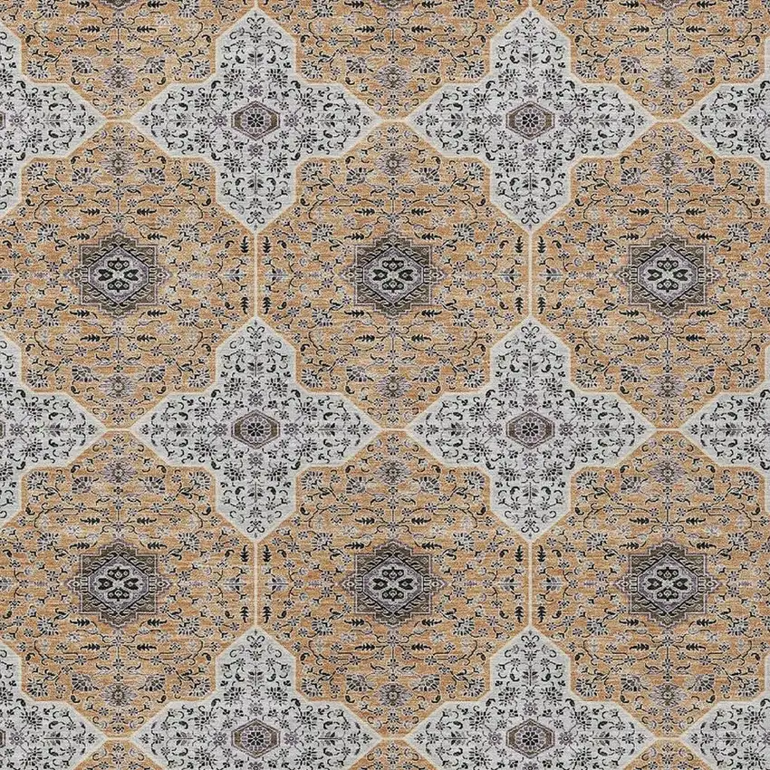 Copper Silver And Black Quatrefoil Washable Indoor Outdoor Area Rug Photo 2