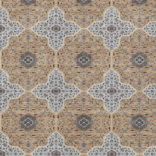 Copper Silver And Black Quatrefoil Washable Indoor Outdoor Area Rug Photo 2